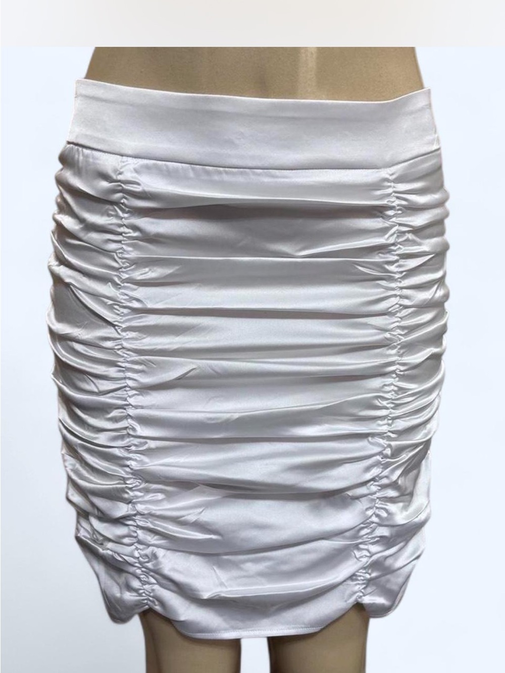 Top Chic White Satin Ruched Mini Skirt | Deadstock | M